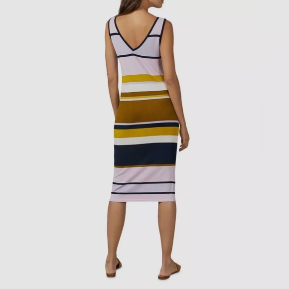 Ted Baker London Pink Yellow Izlie Striped Sheath Dress v neck viscose SZ 3 or M - Picture 2 of 10